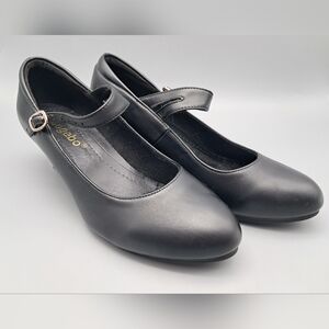 Sogebo Character Dance Pumps Shoes Black Heels Ankle Strap with Rhinestones